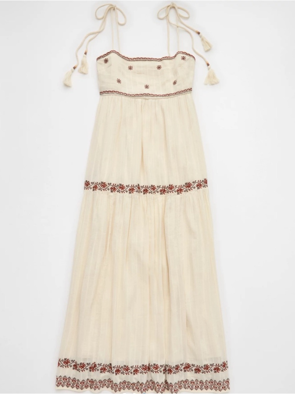 American Eagle Empire Waist Embroidered Midi Dress Boho Festival Sz Medium- EUC